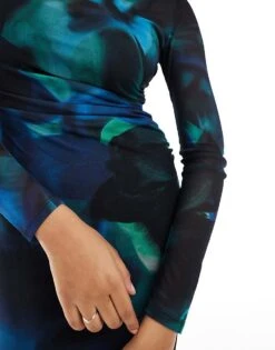 Forever New Long Sleeve Mesh Maxi Dress In Cobalt Blur Print For Women -Layered Dress 206930403 3