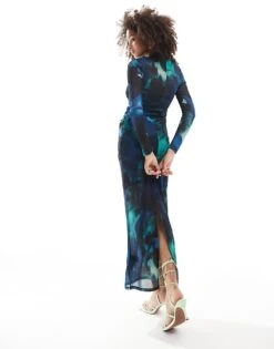 Forever New Long Sleeve Mesh Maxi Dress In Cobalt Blur Print For Women -Layered Dress 206930403 4