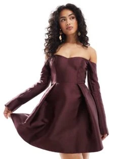 Forever New Satin Long Sleeve Mini Dress In Oxblood For Women