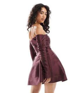Forever New Satin Long Sleeve Mini Dress In Oxblood For Women -Layered Dress 206930418 4