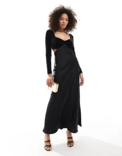Forever New Velvet Satin Maxi Dress In Black For Women