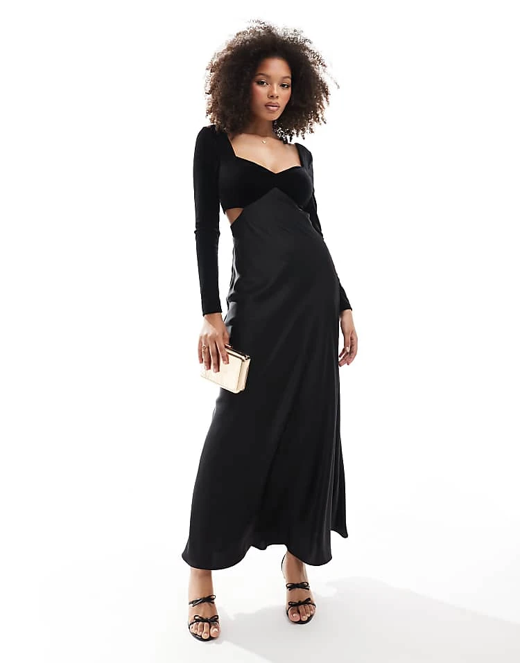 Forever New Velvet Satin Maxi Dress In Black For Women