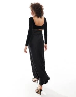 Forever New Velvet Satin Maxi Dress In Black For Women -Layered Dress 206930419 4