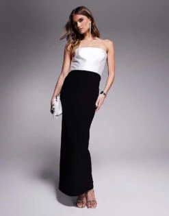 Forever New Contrast Drape Maxi Dress In Black And White For Women Black/white -Layered Dress 206930434 1 blackwhite 1