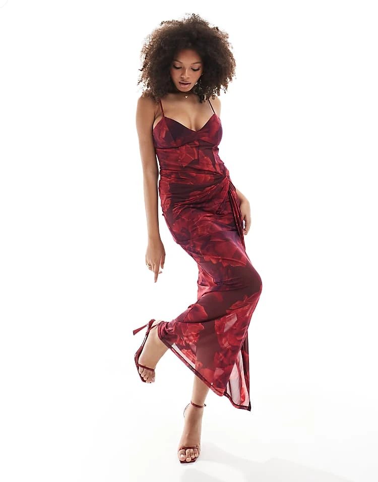 Forever New Sheer Corset Maxi Dress In Deep Red Floral For Women 3 Forever New Sheer Corset Maxi Dress In Deep Red Floral For Women