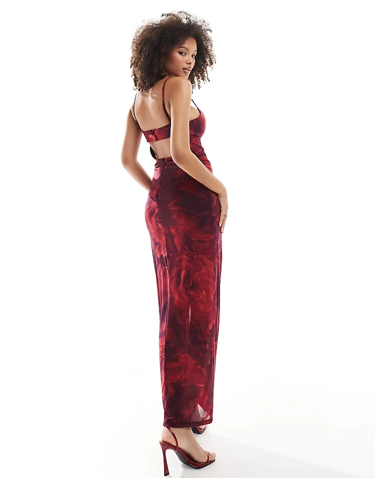 Forever New Sheer Corset Maxi Dress In Deep Red Floral For Women 6 Forever New Sheer Corset Maxi Dress In Deep Red Floral For Women - Image 4