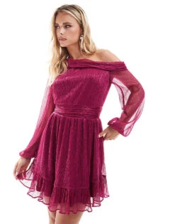 Forever New Petite Drop Shoulder Plisse Mini Dress In Pink For Women Fuchsia Pink -Layered Dress 206933024 3