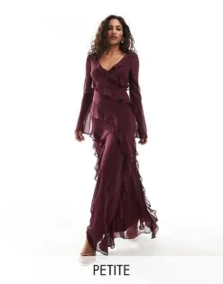 Forever New Petite Long Sleeve Midaxi Dress In Oxblood For Women
