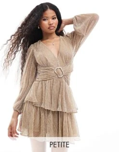 Forever New Petite Cut-out Plisse Mini Dress In Gold For Women -Layered Dress 206933034 1 gold 1