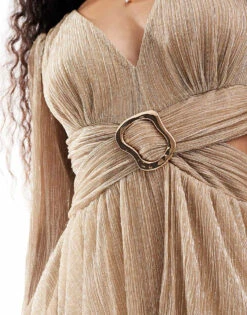 Forever New Petite Cut-out Plisse Mini Dress In Gold For Women -Layered Dress 206933034 3