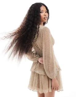 Forever New Petite Cut-out Plisse Mini Dress In Gold For Women -Layered Dress 206933034 4