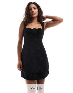 Forever New Petite Double Layer Jacquard Mini Dress In Black For Women