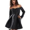 Forever New Petite Satin Long Sleeve Mini Dress In Black For Women -Layered Dress 206933060 1 black