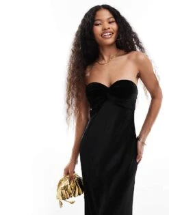 Forever New Petite Velvet Satin Cowl Back Maxi Dress In Black For Women -Layered Dress 206933061 4