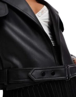 Forever New PU Belted Jacket In Black For Women -Layered Dress 207051850 4