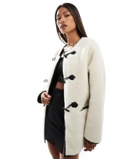 Forever New Contrast Toggle Teddy Coat In Cream For Women -Layered Dress 207051883 3