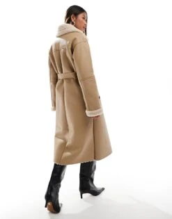 Forever New Shearling Belted Faux Fur Coat In Light Camel For Women -Layered Dress 207051938 4