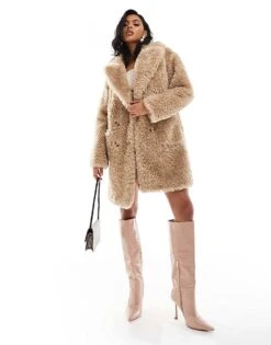 Forever New Button Up Faux Fur Coat In Light Brown For Women -Layered Dress 207051994 3