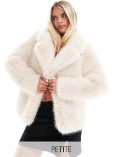 Forever New Petite Faux Fur Coat In Beige For Women