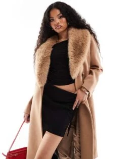 Forever New Petite Faux Fur Collar Coat In Camel For Women -Layered Dress 207052867 3