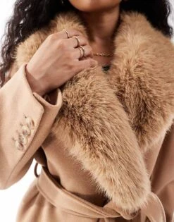 Forever New Petite Faux Fur Collar Coat In Camel For Women -Layered Dress 207052867 4