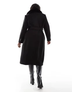 Forever New Curve Faux Fur Collar Coat In Black For Women -Layered Dress 207055274 4