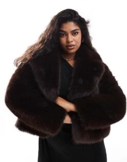 Forever New Curve Faux Fur Coat In Chocolate For Women