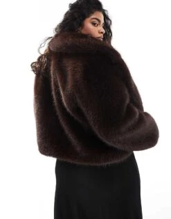 Forever New Curve Faux Fur Coat In Chocolate For Women -Layered Dress 207055288 3