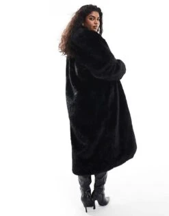 Forever New Curve Maxi Fur Coat In Black For Women -Layered Dress 207055302 3