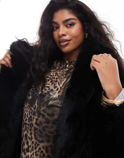 Forever New Curve Maxi Fur Coat In Black For Women -Layered Dress 207055302 4