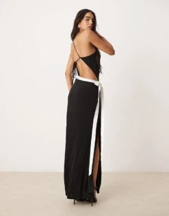 Forever New Contrast Bow Cut-out Maxi Dress In Black For Women Black/ivory -Layered Dress 207241001 2