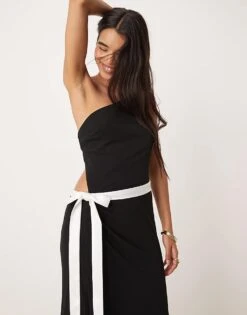 Forever New Contrast Bow Cut-out Maxi Dress In Black For Women Black/ivory -Layered Dress 207241001 4