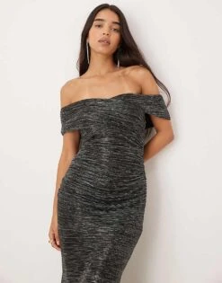 Forever New Ruched Metallic Plisse Midaxi Dress In Charcoal For Women -Layered Dress 207241009 4