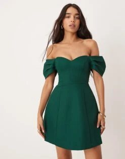Forever New Off Shoulder Structured Mini Dress In Emerald For Women