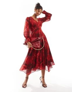 Forever New Long Sleeve Maxi Dress In Red Rose Floral For Women Red Floral -Layered Dress 207241032 1 redfloral 1