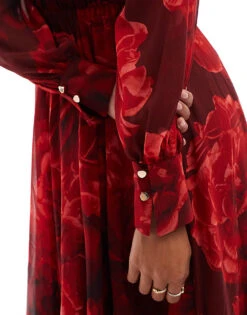 Forever New Long Sleeve Maxi Dress In Red Rose Floral For Women Red Floral -Layered Dress 207241032 3