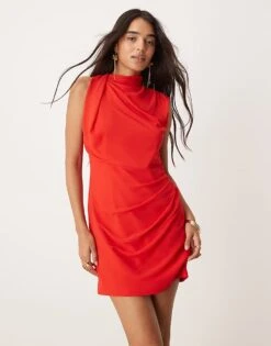 Forever New Grown On Drape Mini Dress In Red For Women