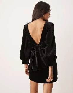 Forever New Velvet Bow Back Mini Dress In Black For Women -Layered Dress 207241064 1 black 1