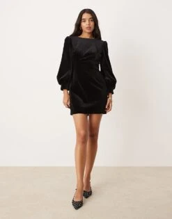 Forever New Velvet Bow Back Mini Dress In Black For Women -Layered Dress 207241064 4