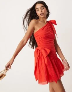 Forever New Bow Detail Asymmetric Mini Dress In Red For Women -Layered Dress 207241080 1 red 1