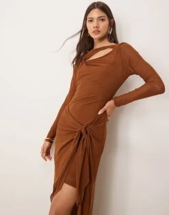 Forever New Long Sleeve Drape Maxi Dress In Brown For Women -Layered Dress 207241096 1 brown 1