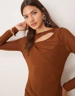 Forever New Long Sleeve Drape Maxi Dress In Brown For Women -Layered Dress 207241096 3