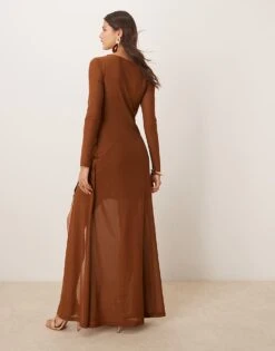 Forever New Long Sleeve Drape Maxi Dress In Brown For Women -Layered Dress 207241096 4