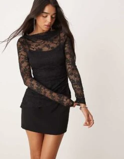 Forever New Long Sleeve Lace Mini Dress In Black For Women -Layered Dress 207241104 1 black 1