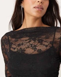 Forever New Long Sleeve Lace Mini Dress In Black For Women -Layered Dress 207241104 3