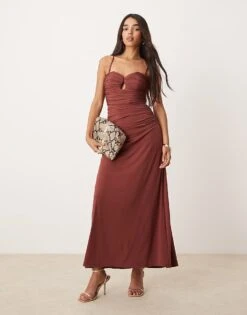 Forever New Ruched Teardrop Maxi Dress In Brown For Women -Layered Dress 207241120 1 brown 1