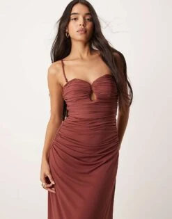 Forever New Ruched Teardrop Maxi Dress In Brown For Women -Layered Dress 207241120 4