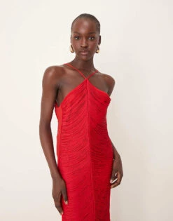 Forever New Draping Fringe Midaxi Dress In Red For Women -Layered Dress 207241137 4