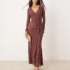 Forever New Long Sleeve Plunge Hotfix Maxi Dress In Chocolate For Women Brown -Layered Dress 207241160 1 brown