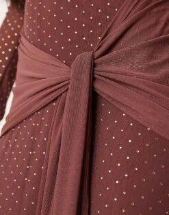 Forever New Long Sleeve Plunge Hotfix Maxi Dress In Chocolate For Women Brown -Layered Dress 207241160 3